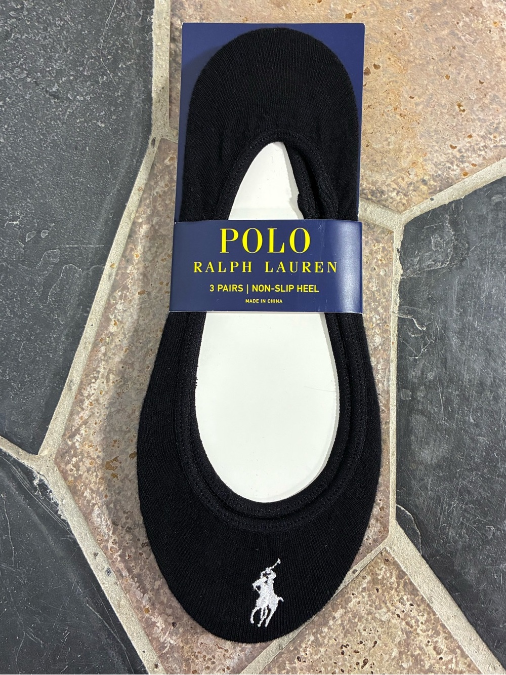 NWT 3 Pair Polo Ralph Lauren Liner No Show Socks Non-Slip Heel Black Womens 9-11